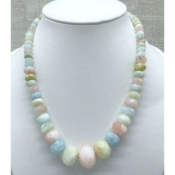 Jay King Aquamarine & Morganite Bead Necklace Pastel Graduated Facetted Rondelle - Picture 13 of 16